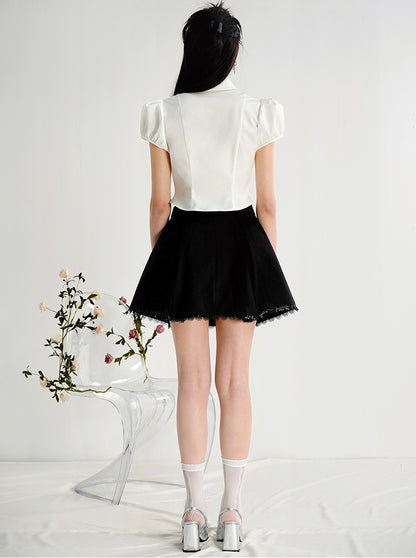 CHECOCRE Elegant Black Versatile Nail Diamond High Waist Thin Pleated Skirt - SONIA