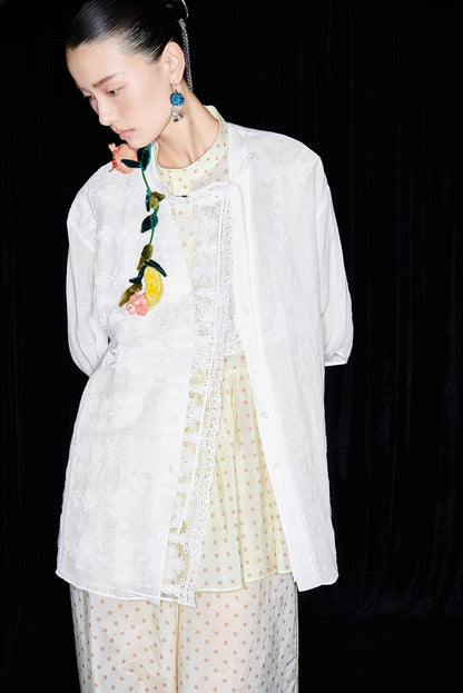 M essential Mackay designer polka dot silk cotton elasticated wide-leg trousers - YVONE.