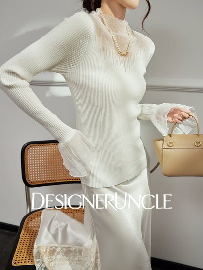 DGU "Suyin" white knitted sweater high-neck slimming  commuter high-end top - Jordan.