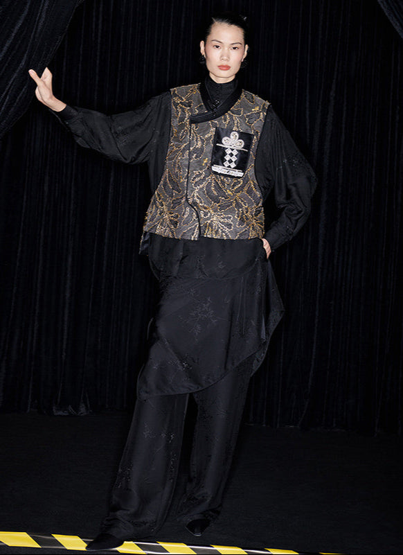 M essential Mackay designer mosaic tile embroidered vest - Gary.