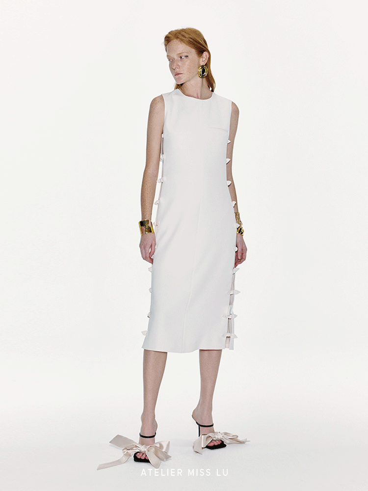 ATELIER MISS LU Cut-out Rabbit Ear Ribbon Patchwork Dress - ADAM.