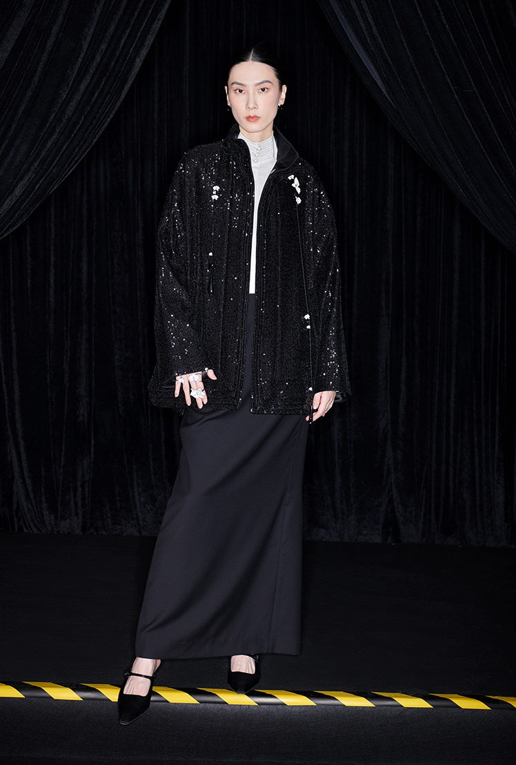 M essential Ma Kai designer Jingye embroidered fabric multi-collar structure jacket - DIVINE.