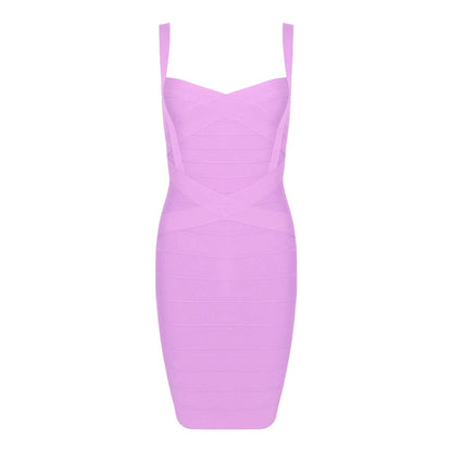 DOLLY Elegant V-Neck Sleeveless High Waist Knitted Midi Suspender Dress-PUNA