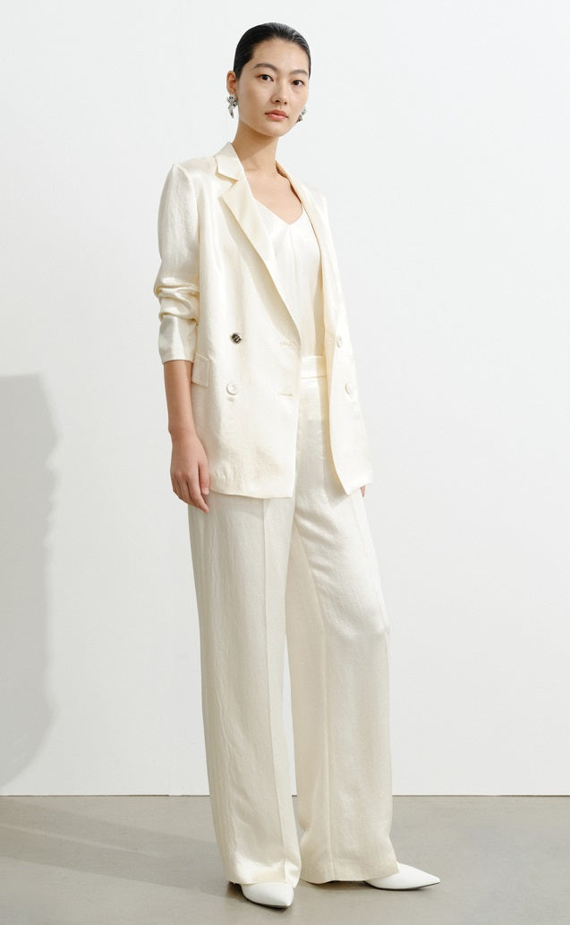 COMME MOI summer acetate texture commuter wide-leg pants - NAVY.