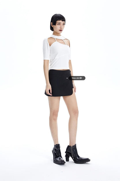 TINY IN irregular cut-out slim short sleeve women's top -SIXY