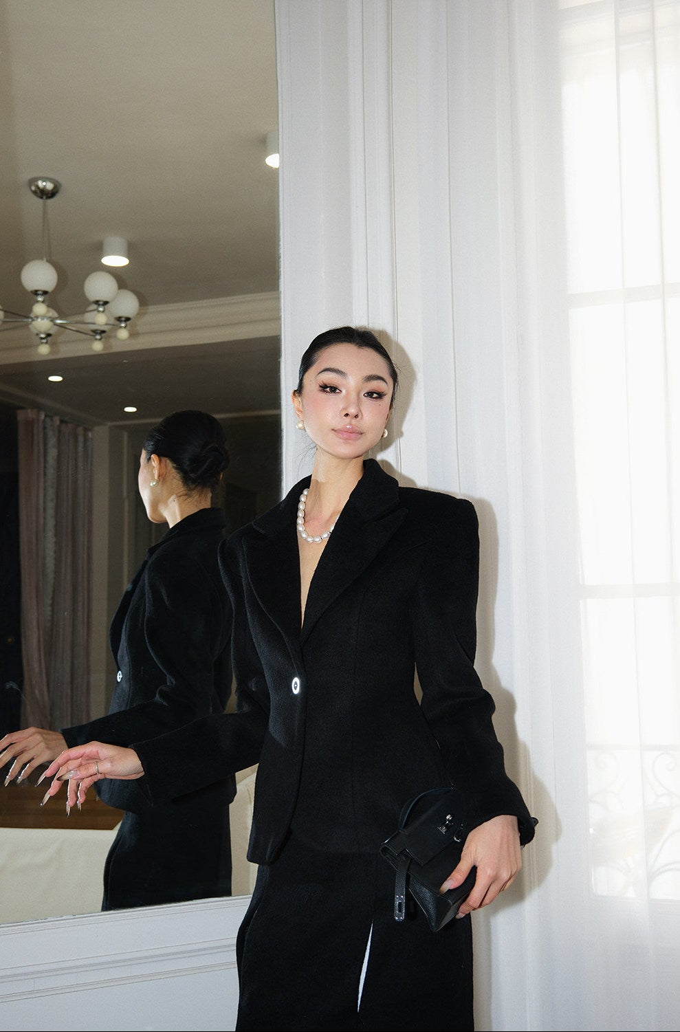 MEI SANGUAN Waist-Cinched Wool Suit Long Skirt- COLE