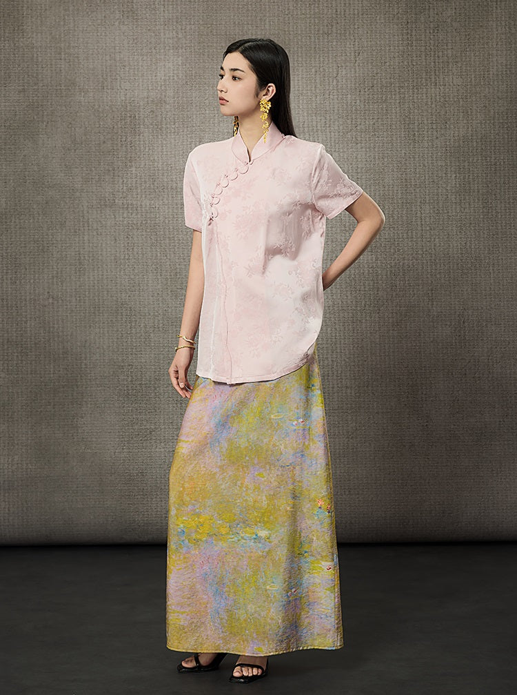 HECO Oil Painting Print High Waist Slim Skirt- SHIELD.