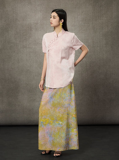 HECO Oil Painting Print High Waist Slim Skirt- SHIELD.