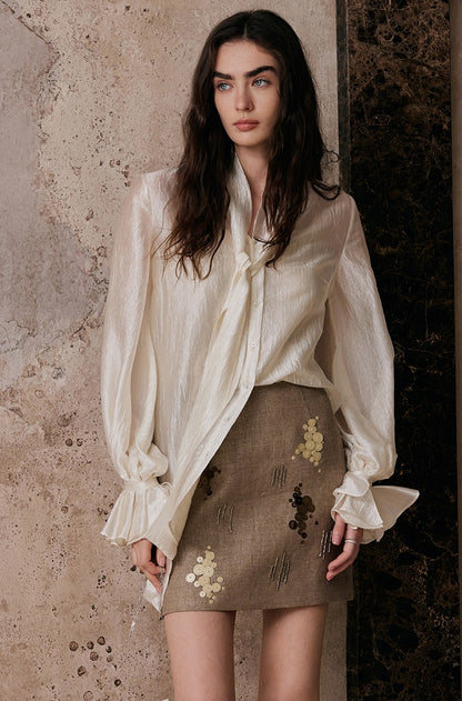 M essential Enchanting Exotic  Resort Linen Vest Chiffon Shirt-AMIRELLE.