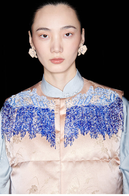 M essential Mackay designer seawater river cliff tassel beaded vest shirt skirt set- six.