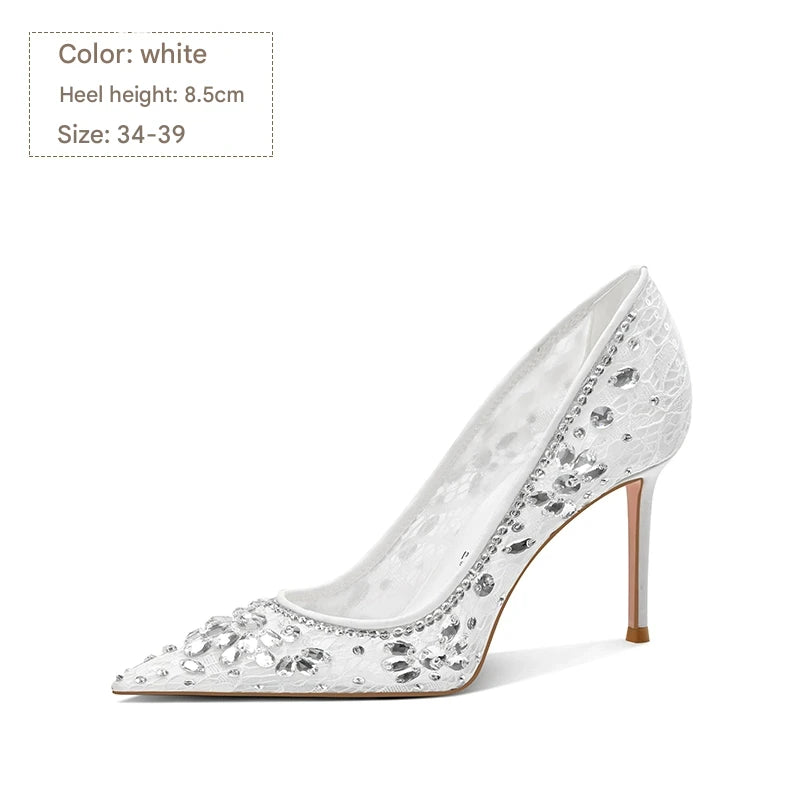 PJJUU pointed toe high heeled rhinestone shoes - GLAP.