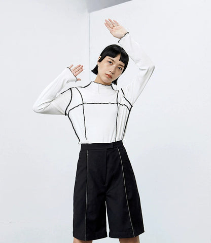 TINY IN women's open-line high waist black white shorts-MAN