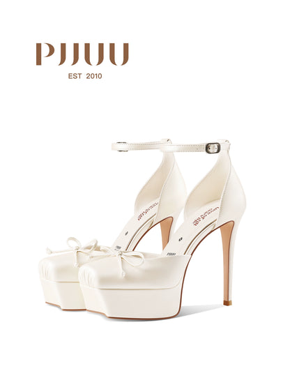 PJJUU ballet style white platform high heels - LUCA.