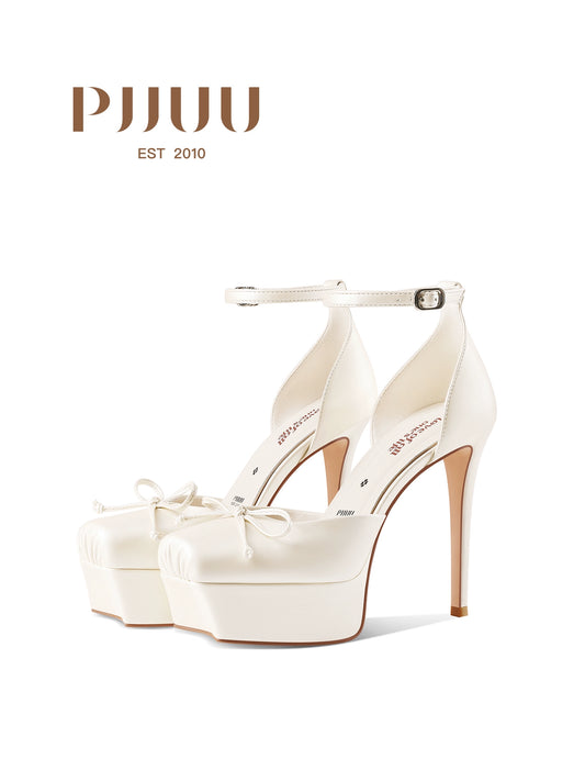 PJJUU ballet style platform toe hollow sandals heels -CHILL.