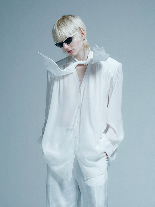 ANNAKIKI  25 summer acetate silk lace-up shirt-JINGENG