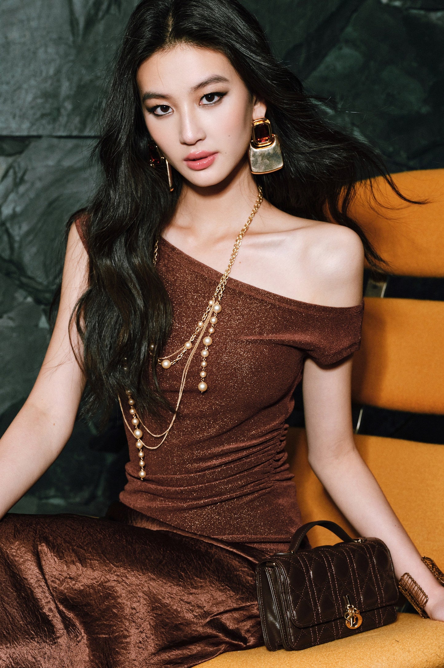 WANGXO Brilliant Radiant Acetate Bright Silk Heavy Handmade Slanted Shoulder Top - NELLA