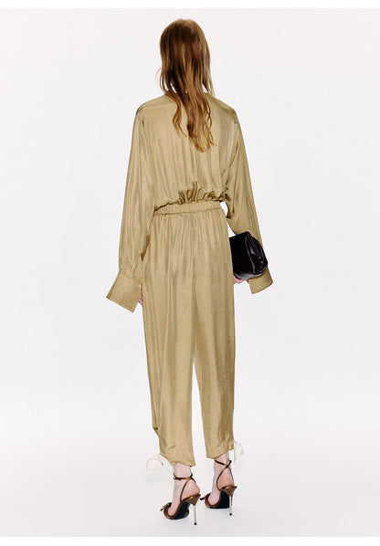 ATELIER MISS LU Ribbon Waist Acetate Jumpsuit - BLAKE