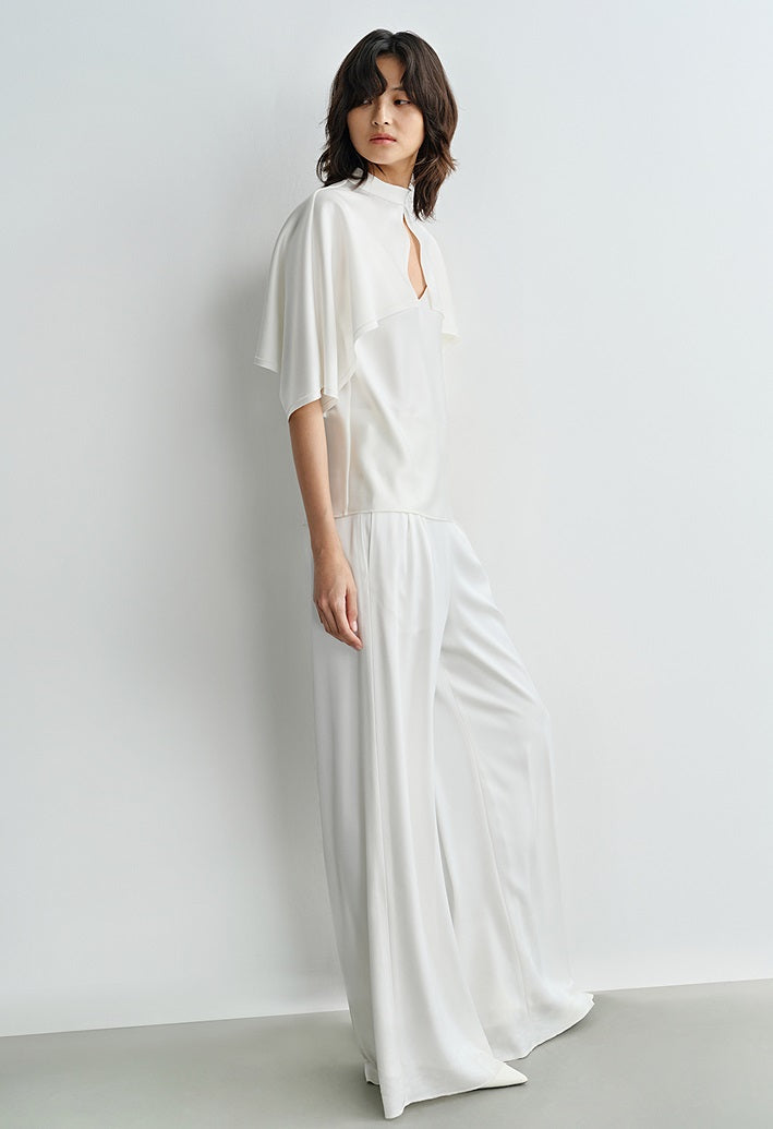 COMME MOI Lv Yan designer summer new women's small stand collar white cape top - DAISY.