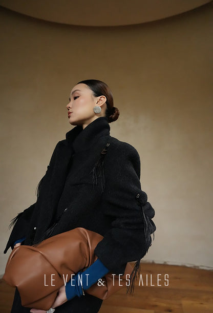 LE VENT&TES AILES luxury wool reversible ostrich feather blazer coat-MAVS.