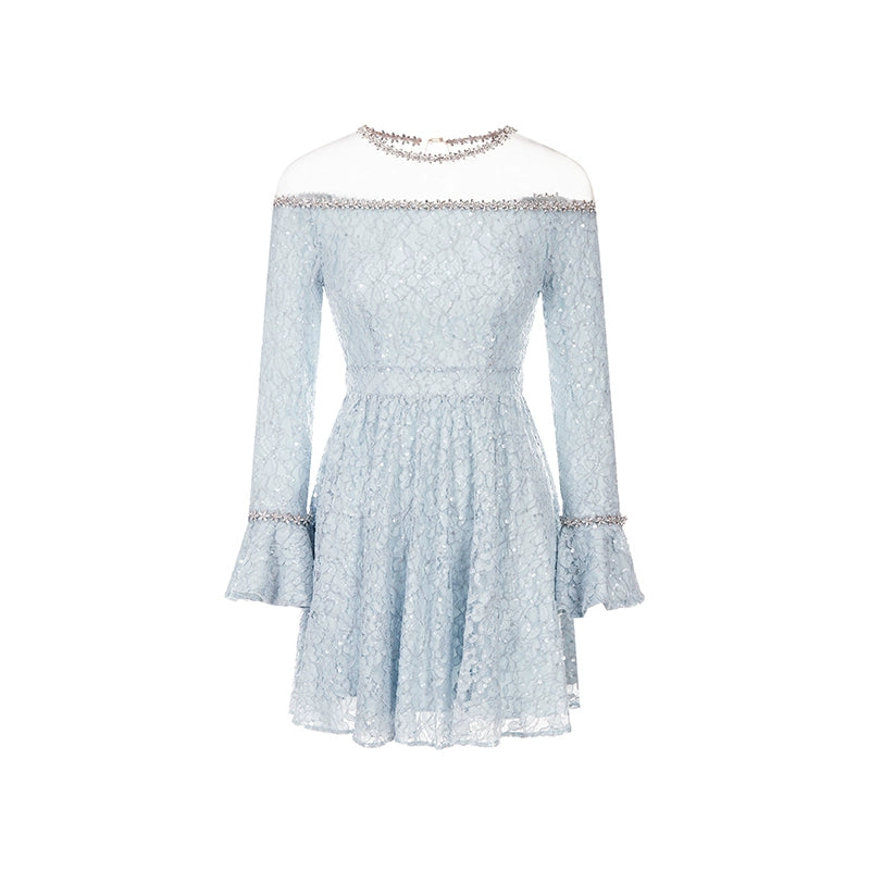 Wardrobes By Chen Elegant Blue jeweled neck Neck lace Dress - Nina