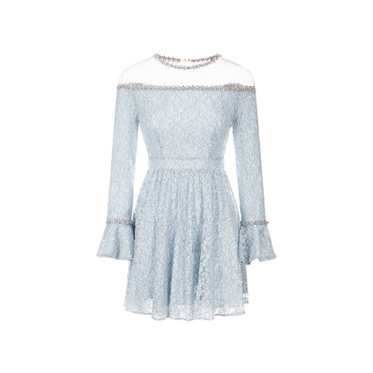 Wardrobes By Chen Elegant Blue jeweled neck Neck lace Dress - Nina
