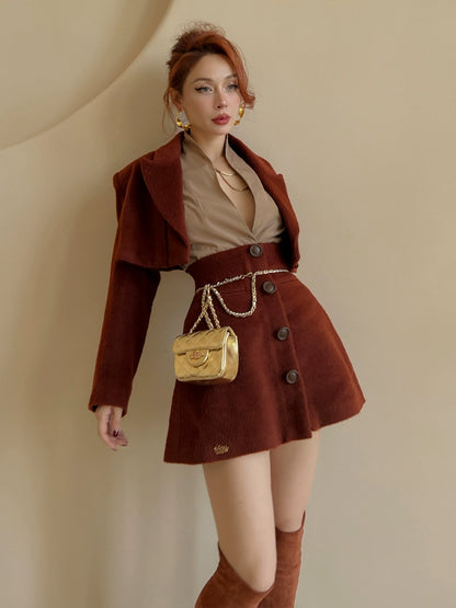 Le palais vintage Merlard style tweed short jacket high-waisted A-line short skirt-LAIR.
