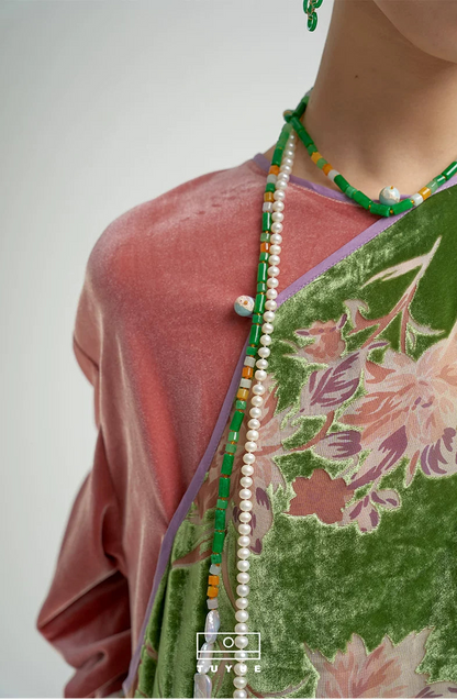 TUYUE Chinese baroque pearl jade long necklace- TRACY