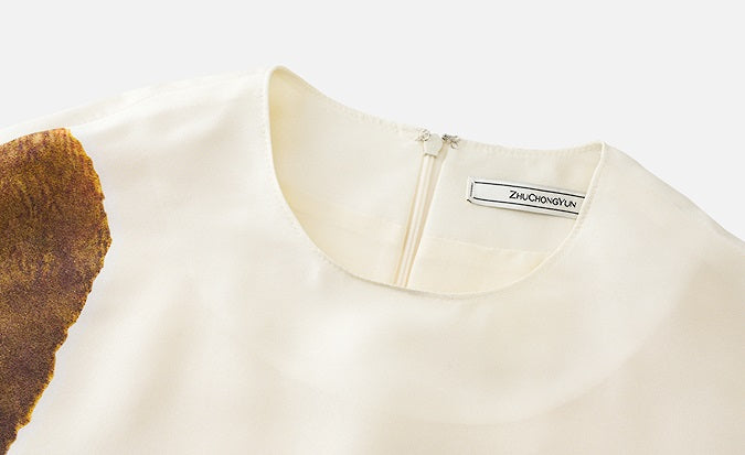 ZHUCHONGYUN crew neck midi cocoon printed dress-KOMACHI.