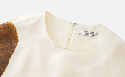 ZHUCHONGYUN crew neck midi cocoon printed dress-KOMACHI.