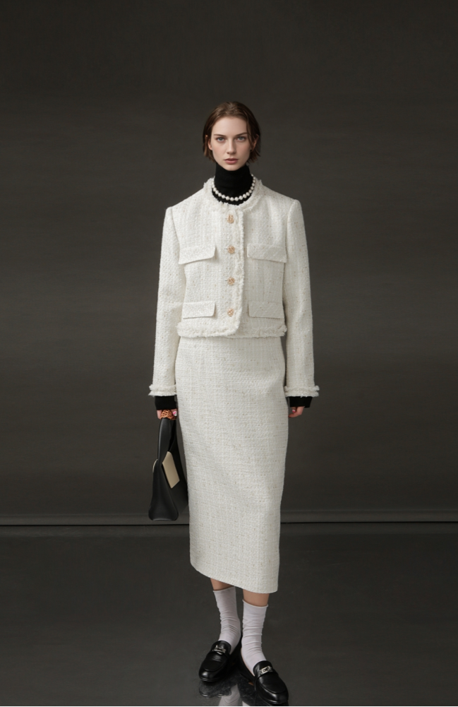 PIAOIN Light Luxury Elegant Wool Jacket & Midlength Skirt Set Two Pieces-YOTA