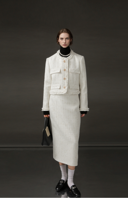 PIAOIN Light Luxury Elegant Wool Jacket & Midlength Skirt Set Two Pieces-YOTA