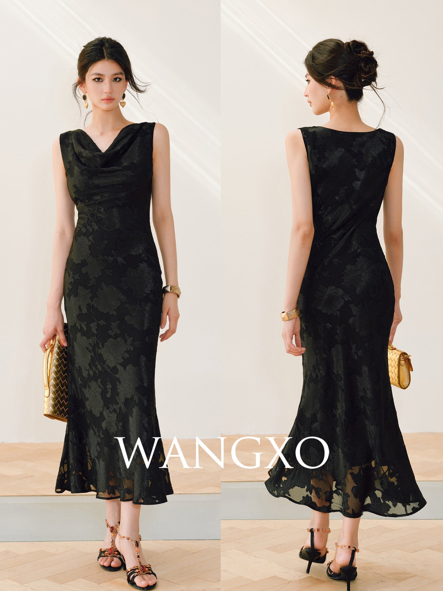 WANGXO |Swing Collar Long Fishtail Dress -CASSIANA.