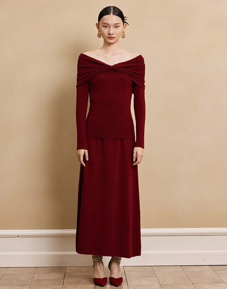 HECO soft waxy wool knitted high-elastic A-line red black creamy White SKIRT spring - THAT.