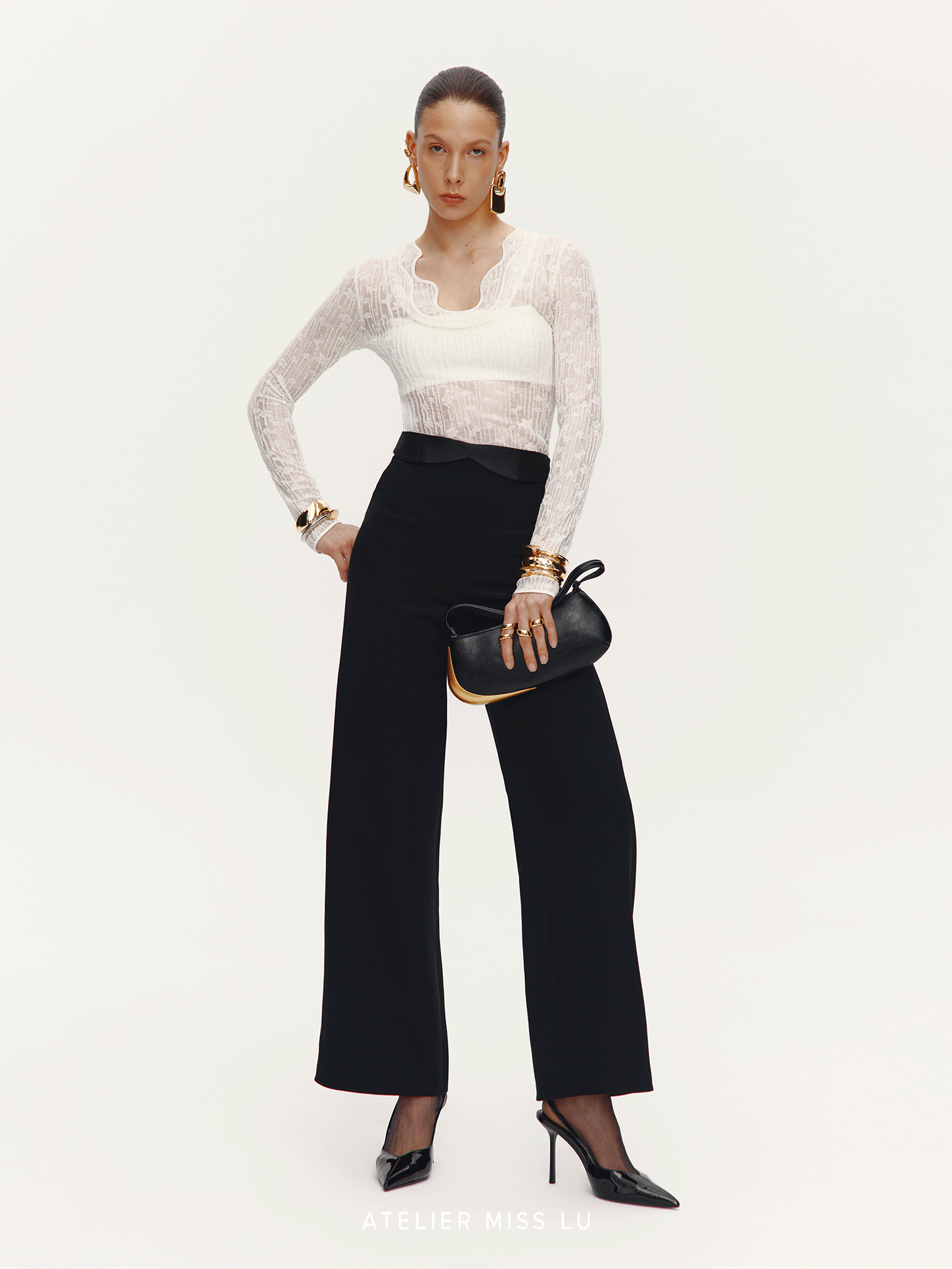 ATELIER MISS LU Water-Neck Sheep Wool Blend Texture Top - DATE.