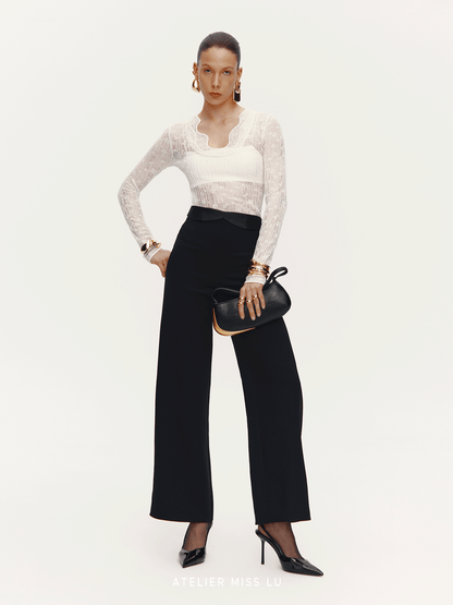ATELIER MISS LU Water-Neck Sheep Wool Blend Texture Top - DATE.