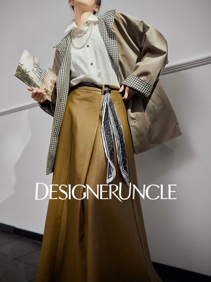 DGU "Niyu" khaki double-breasted mid-length trench coat - DANGE.