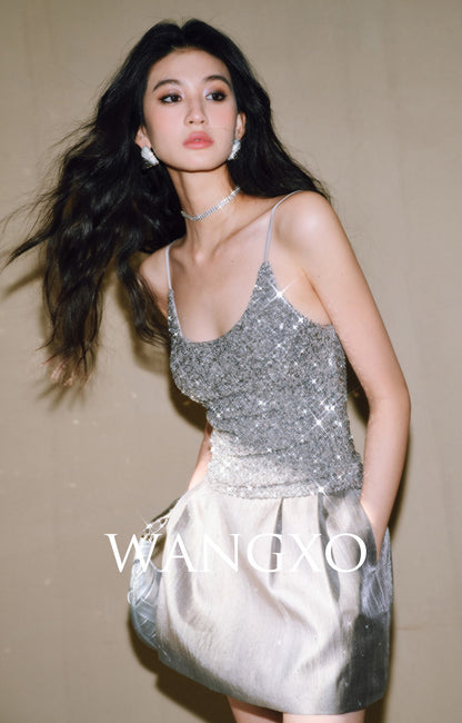 WANGXO | Sequin Knit Pure Hand-Pressed Seams Camisole -LINA.