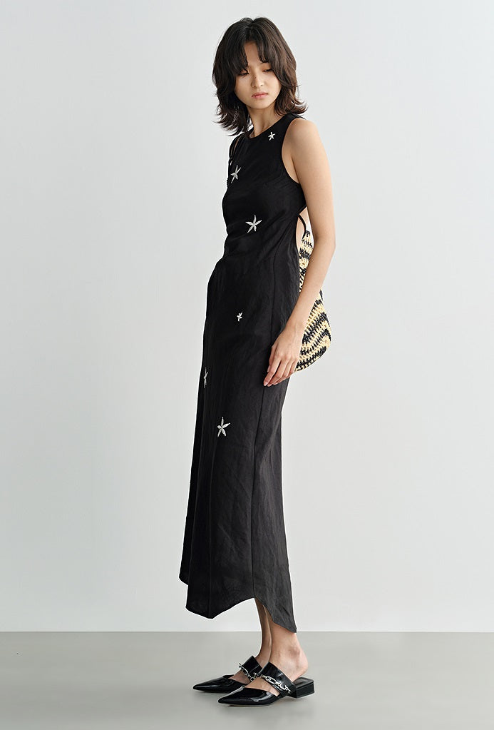 COMME MOI summer backless embroidered beaded black dress - BIANCA.