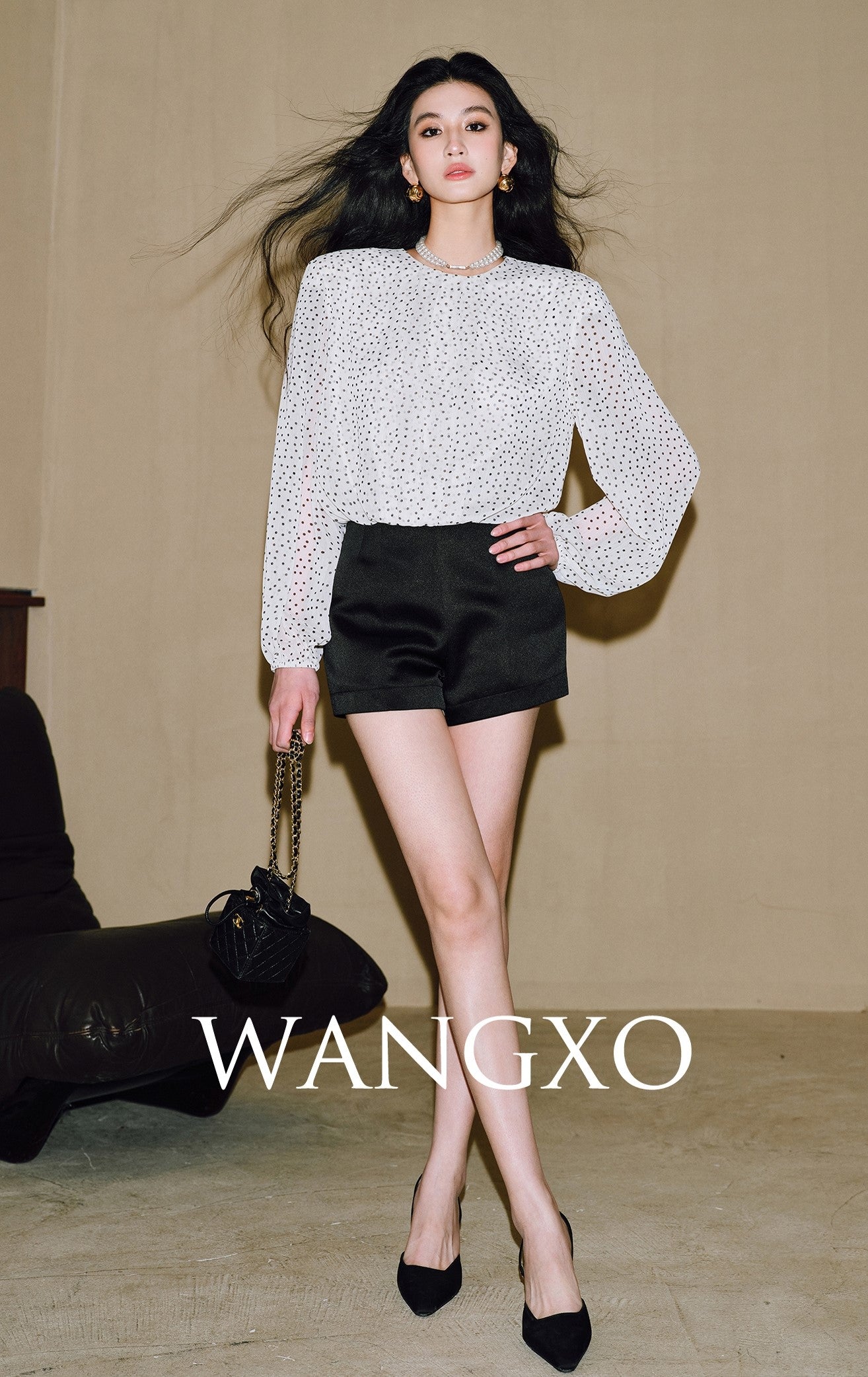 WANGXO Chiffon Blouse with Custom Velvet Polka Dot Print - MAEVE.