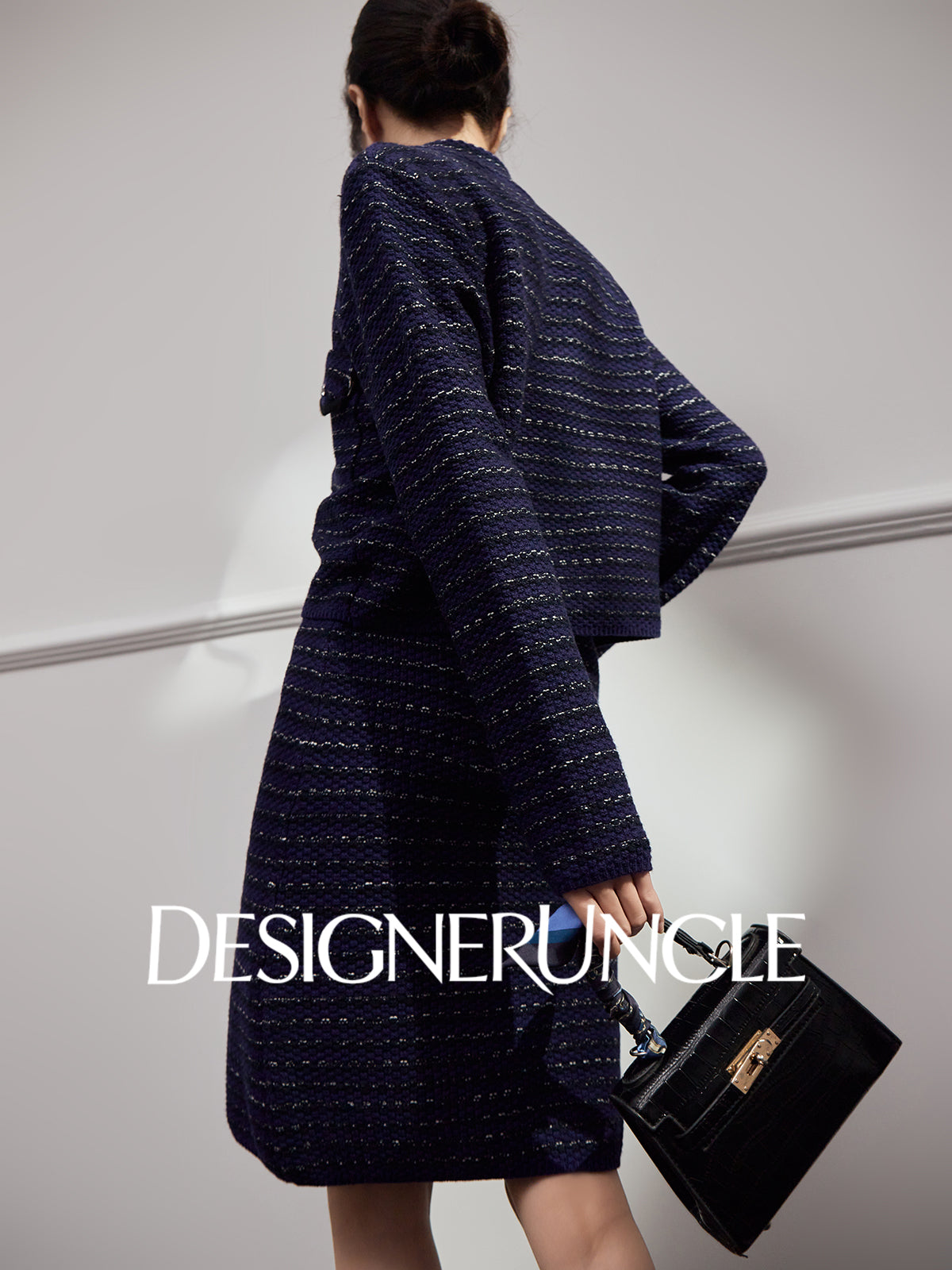 DGU "Ink Room" royal blue new knitted small fragrance temperament versatile two-piece set - Kyle.