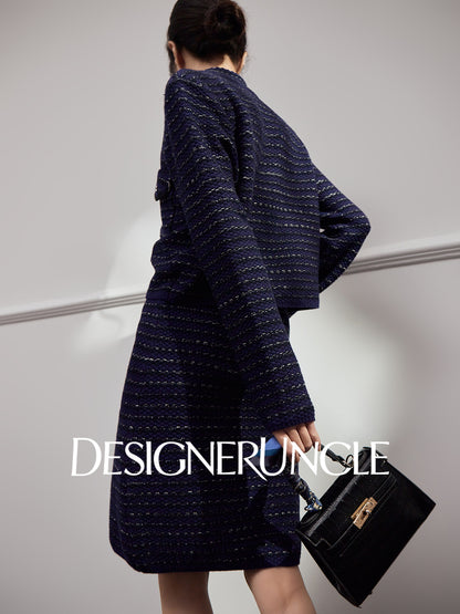 DGU "Ink Room" royal blue new knitted small fragrance temperament versatile two-piece set - Kyle.