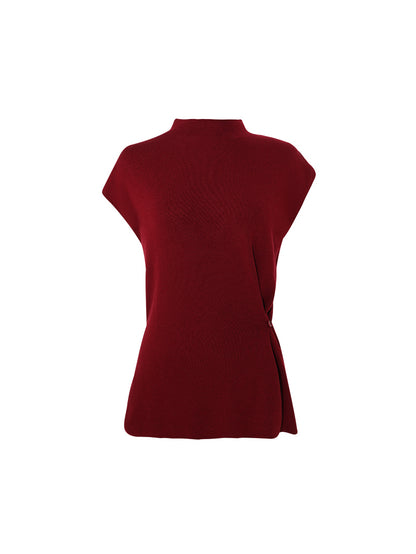 HECO Waist Side Buckle Stand Collar Knitted Short Sleeve Top- BLOOD.