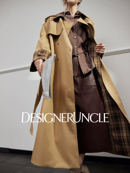 DGU "Twilight" coffee trench coat new loose lapel slimming high-end long jacket - BADE.