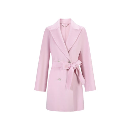 CHICHY Cashmere Classic Pink Reversible Woolen Lace-up Midi Length Coat-GINRO