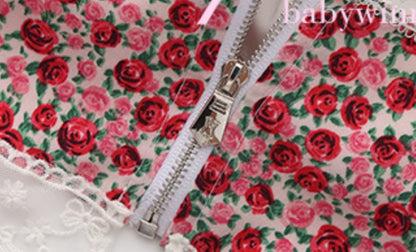 Le Palais Vintage Retro Spice Girl Red Floral Short Low-waisted Skirt-DJO.