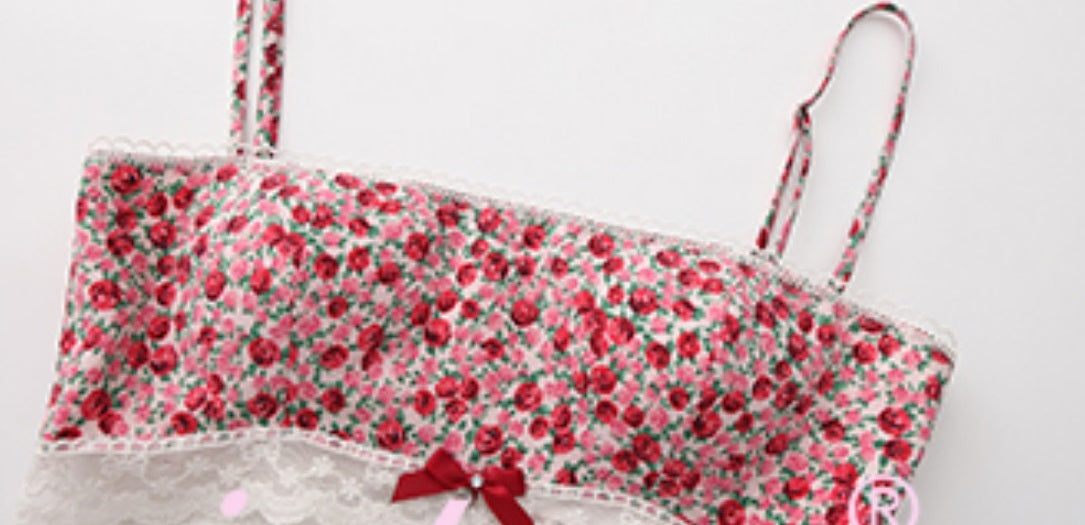 Le Palais Vintage Retro Spice Girl Red Floral Short Low-waisted Skirt-DJO.