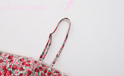 Le Palais Vintage Retro Spice Girl Red Floral Short Low-waisted Skirt-DJO.