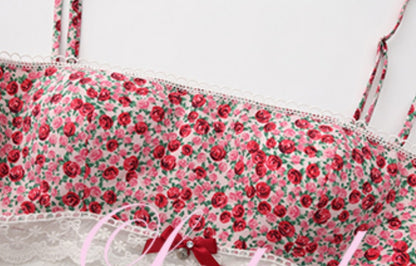 Le Palais Vintage Retro Spice Girl Red Floral Short Low-waisted Skirt-DJO.