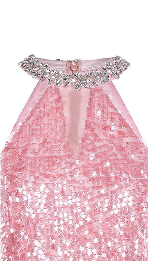 Wardrobes by Chen Luxury Sleeveless halter Sequin Short cocktail Dress- Limmi