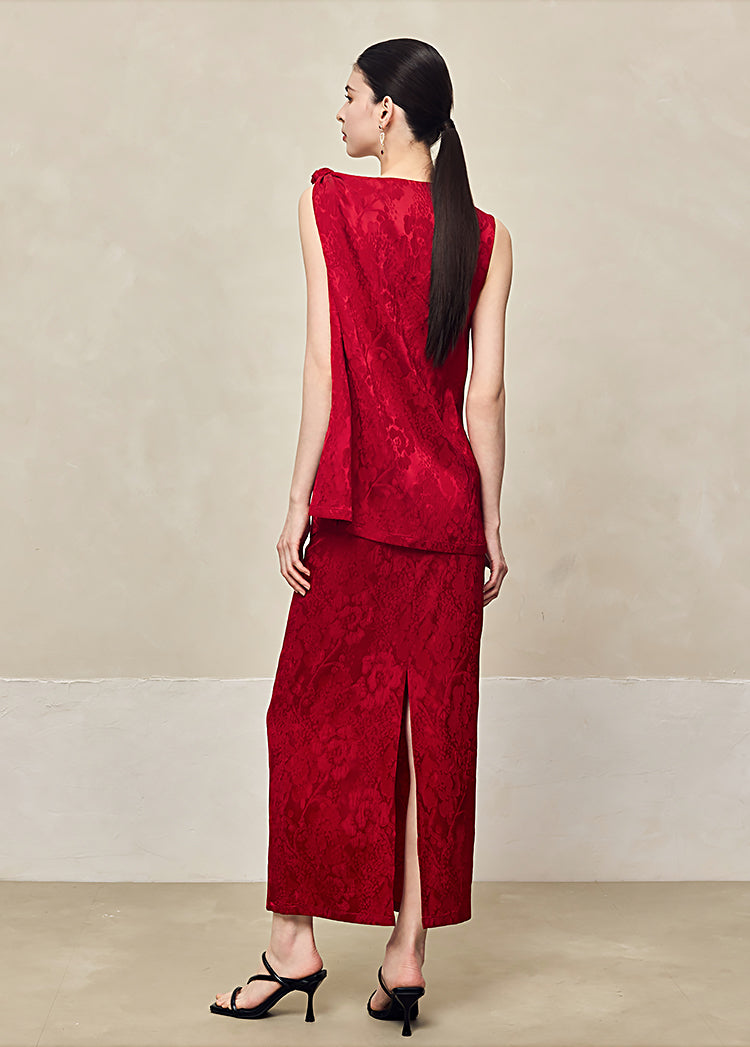 HECO Jacquard Acetic One-sided Kink White Red Black Top Woman - GOSPEL.